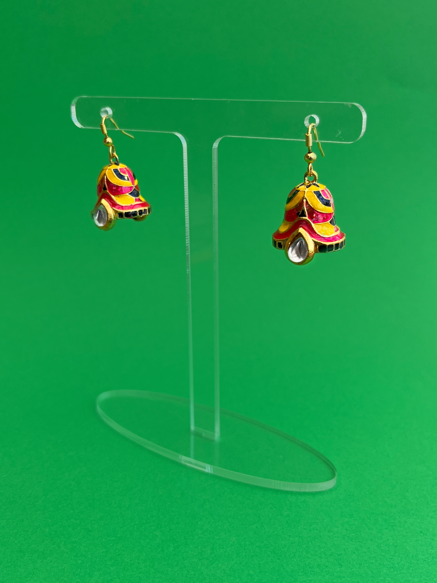 Bell-Shaped Jhoomka - Cerise and Yellow
