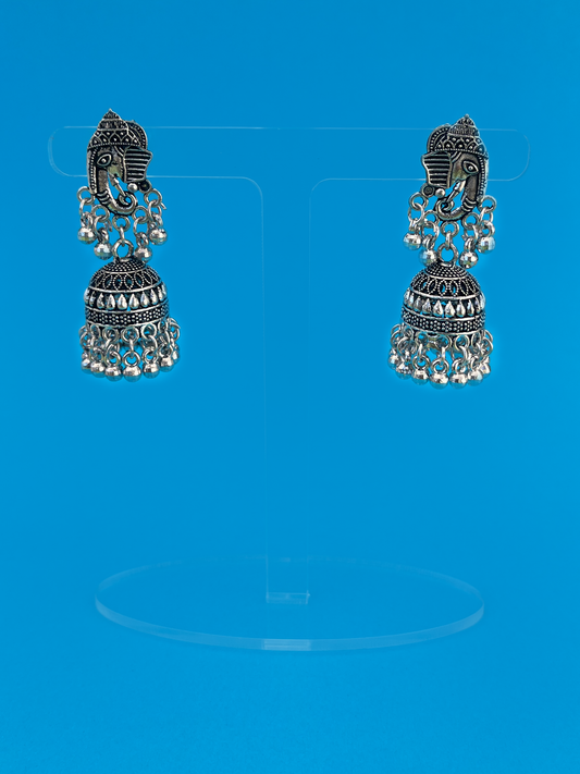 Silver Oxidised Ganesh-Style Jhoomka