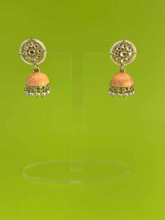 Gold-Plated Peach Hand-Painted Jhoomka with Stem