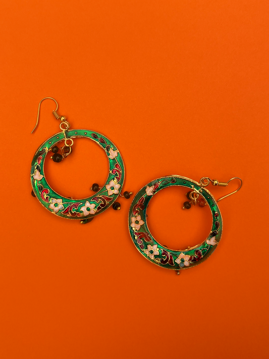 Mini Green and White Chandbali-Style Gold-Plated Jhoomka with Hook
