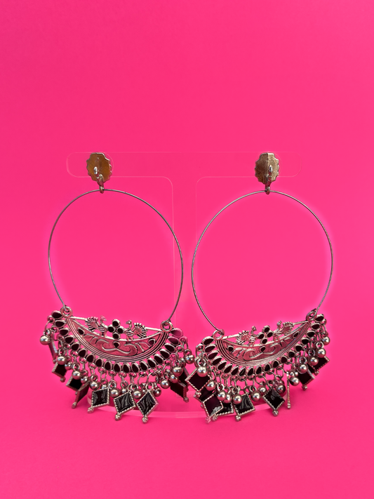 Oxidised Silver-Plated Chandbali Jhoomka with Stem