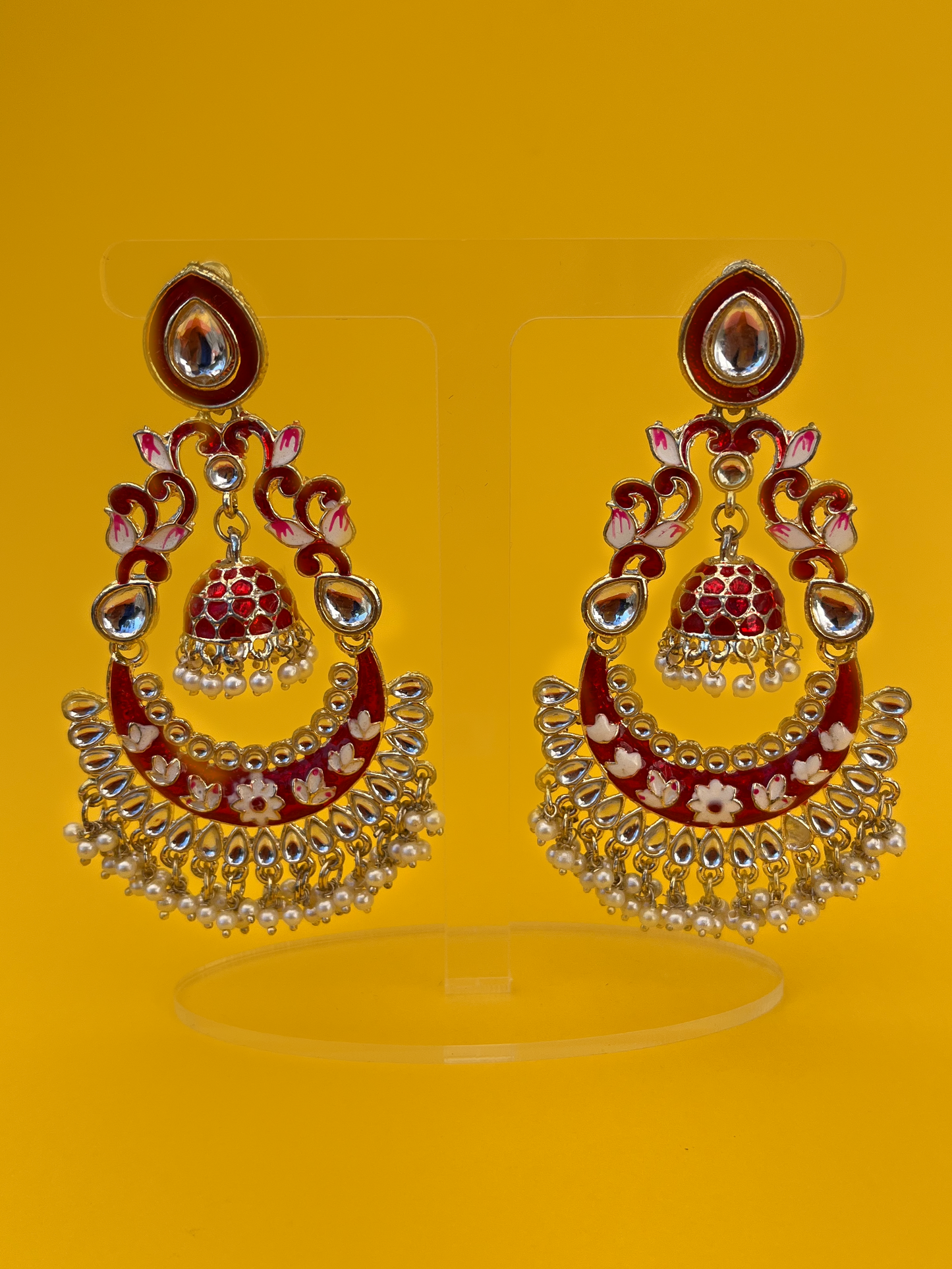 Red Kundan Meenakari Jhoomka