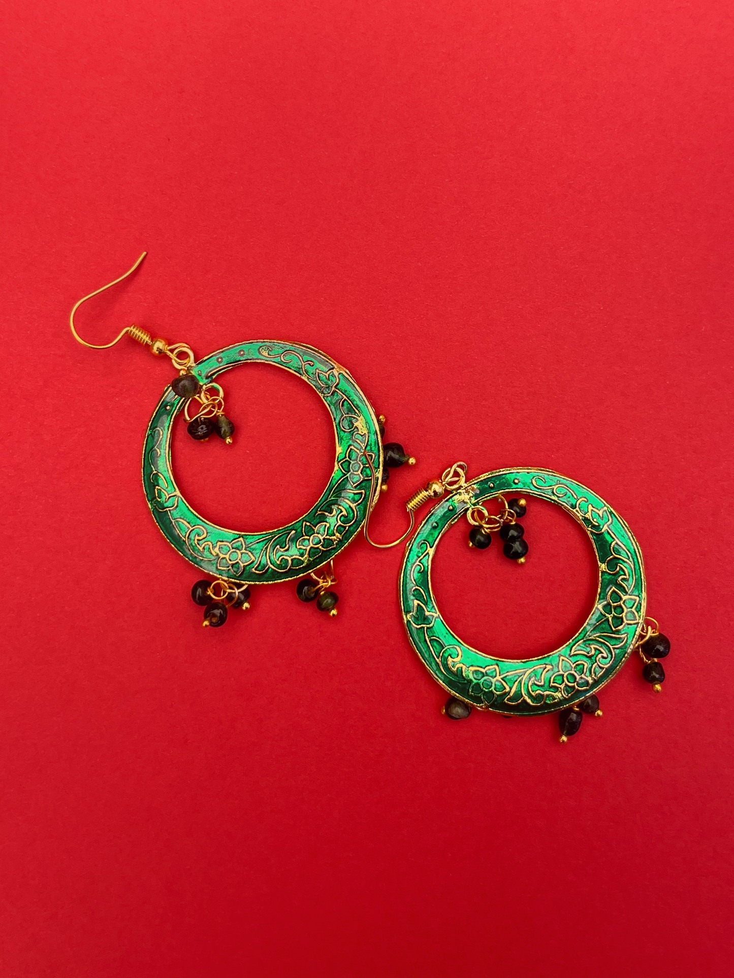 Mini Green Chandbali-Style Gold-Plated Jhoomka with Hook