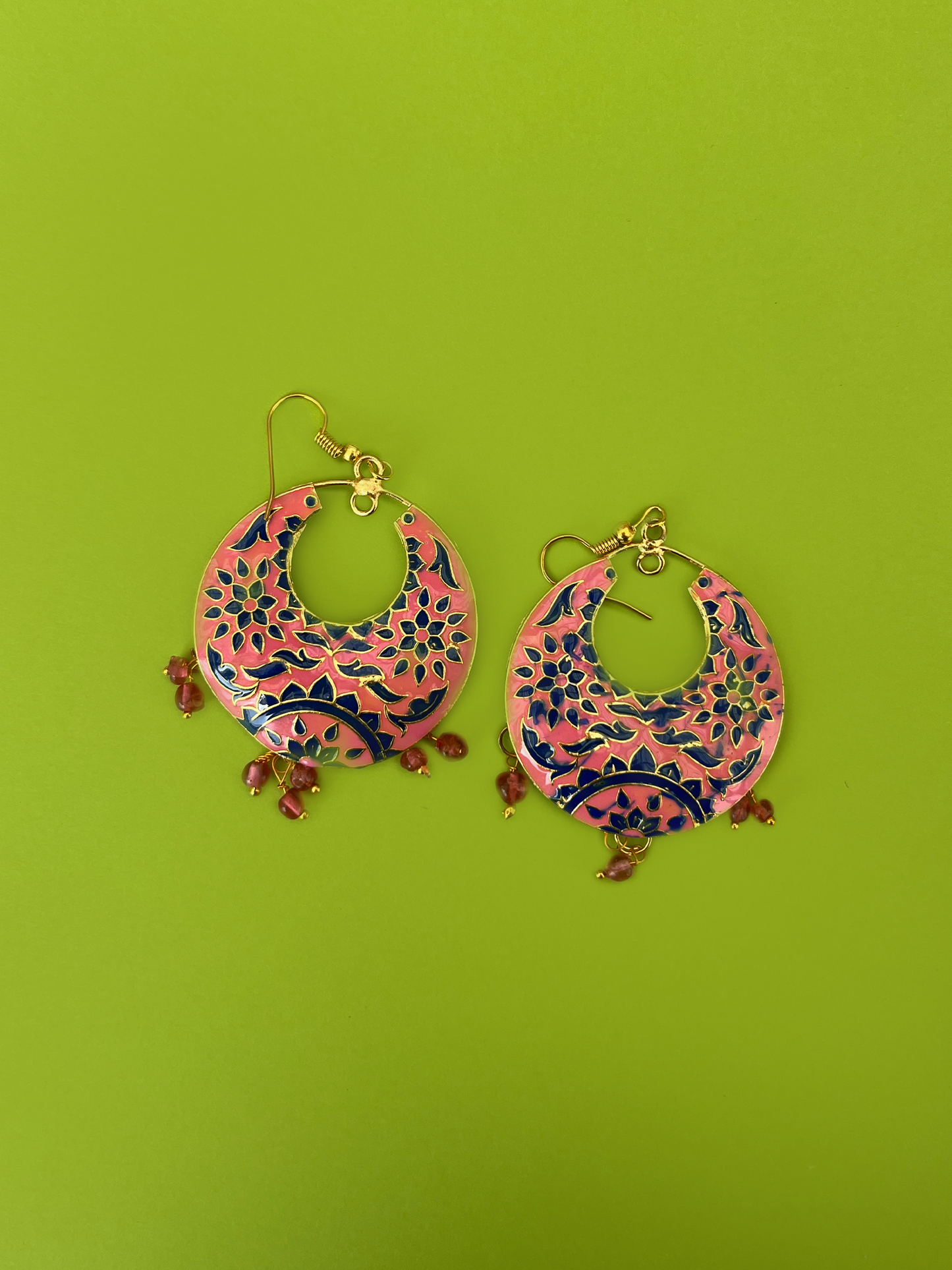 Pink and Navy Crescent-Shaped Jhoomka with Hook