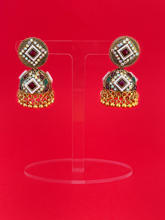 Gold-Plated Kundan Jhoomka with Multicoloured Stones