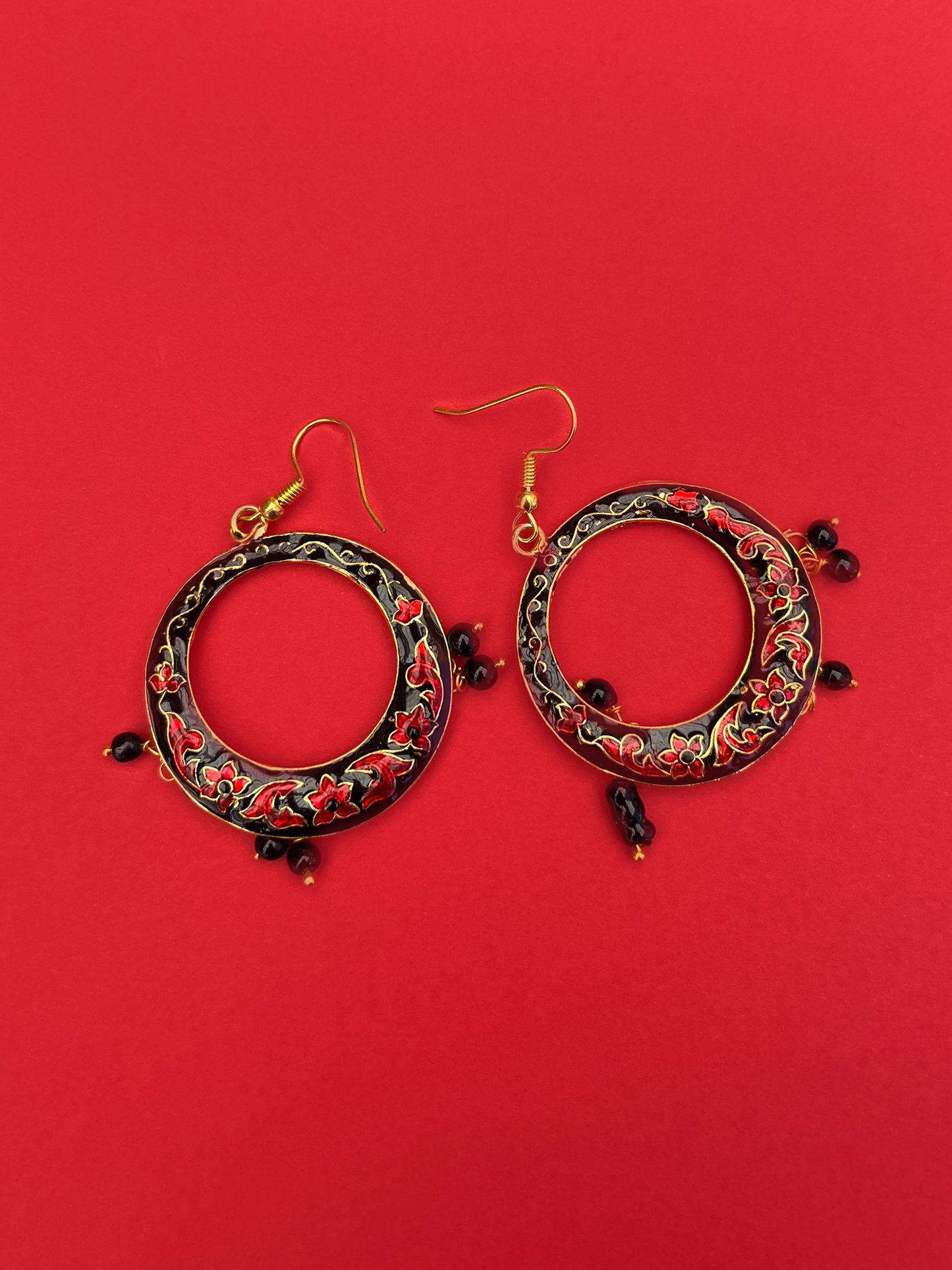 Mini Black and Red Chandbali-Style Gold-Plated Jhoomka with Hook