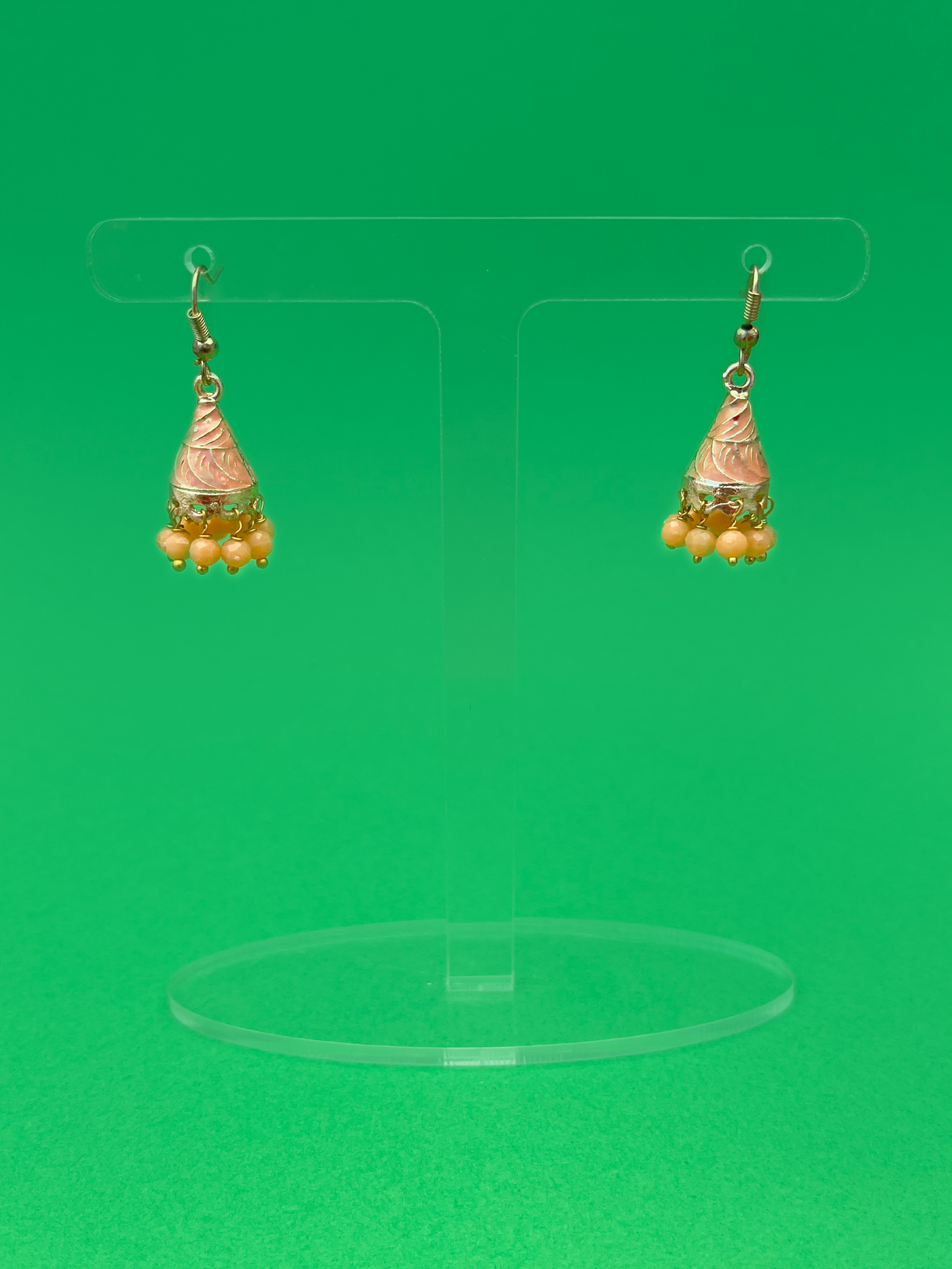 Peach Cone-Shaped Gold-Plated Mini Jhoomka with Hook