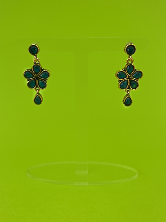 Flower-Shaped Gold-Plated Earring with Blue Stones