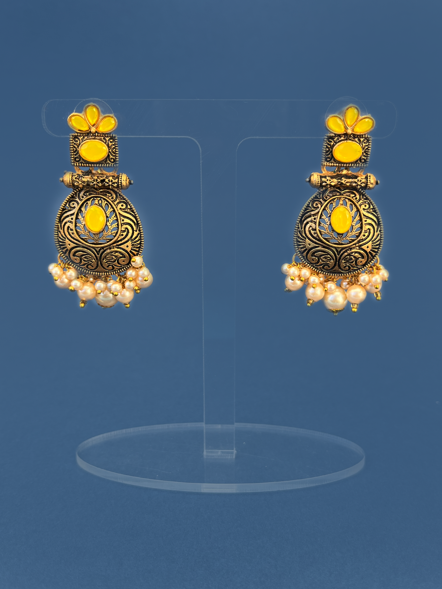 Tassel-Drop-Style Gold-Plated Jhoomka with Yellow Beads