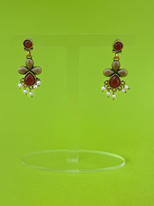 Gold-Plated Earring with Red Stones