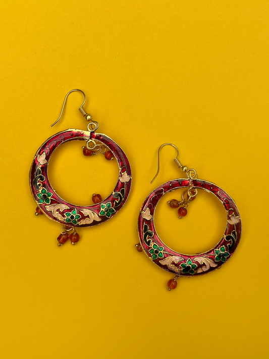Mini Ruby Red Chandbali-Style Gold-Plated Jhoomka with Hook