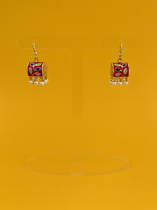 Treasure Chest-Shaped Gold-Plated Pink Jhoomka with Hook