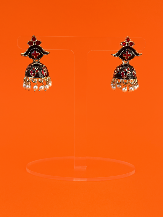 Gold-Plated Black and Red Hand-Painted Jhoomka