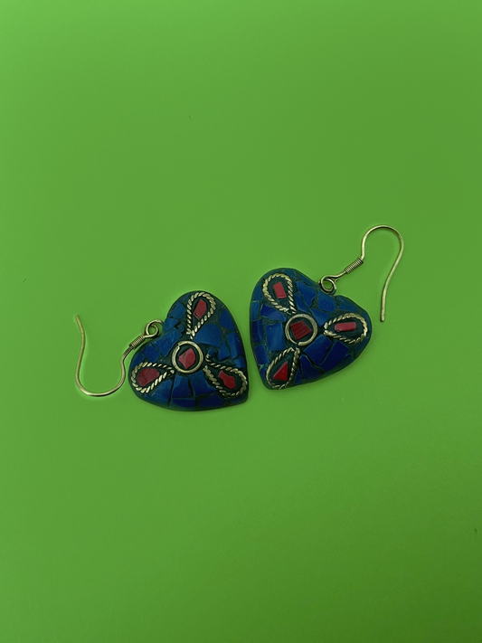 Heart-Shaped Gold-Plated Earrings with Imitation Stones