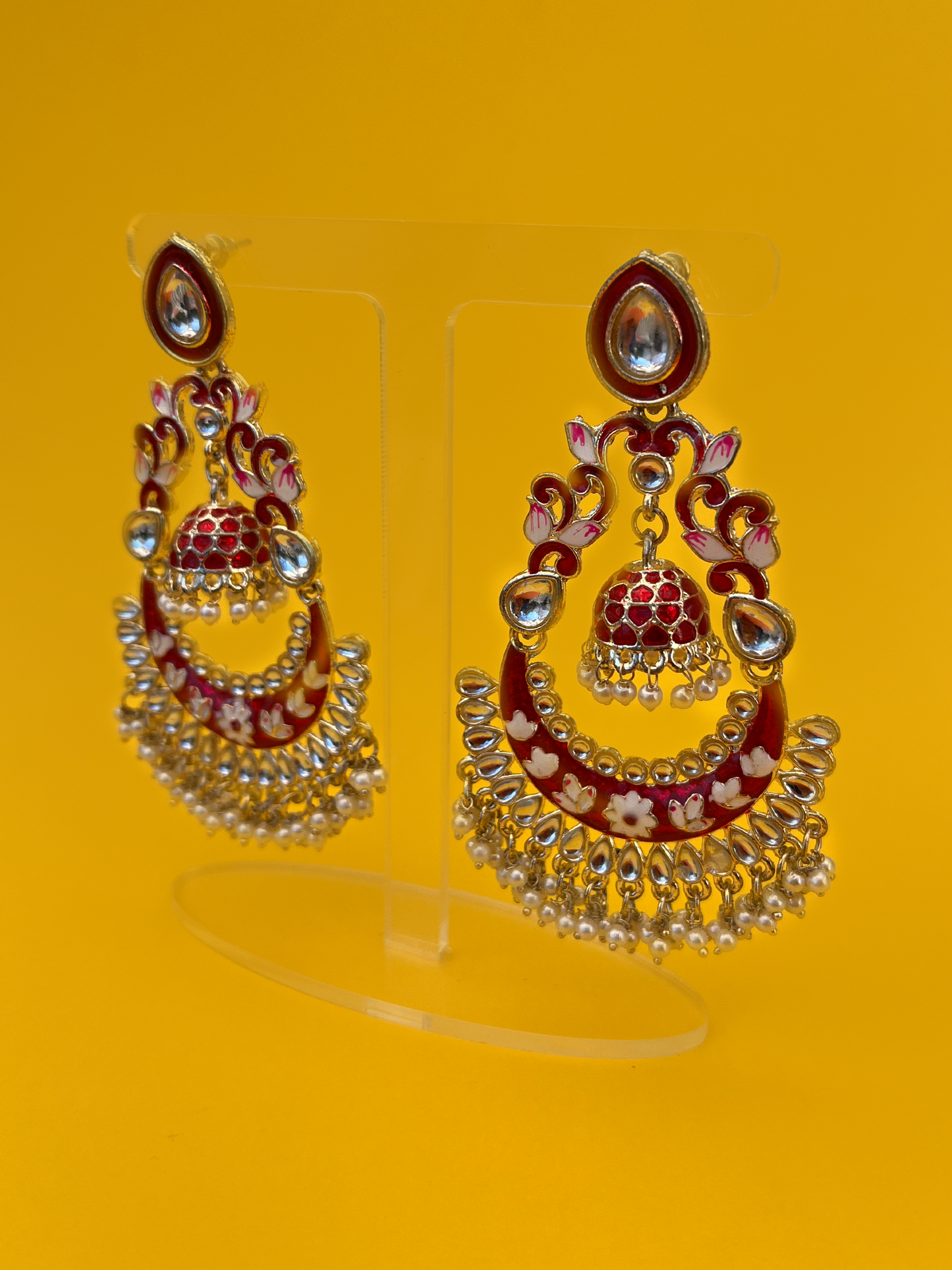 Red Kundan Meenakari Jhoomka