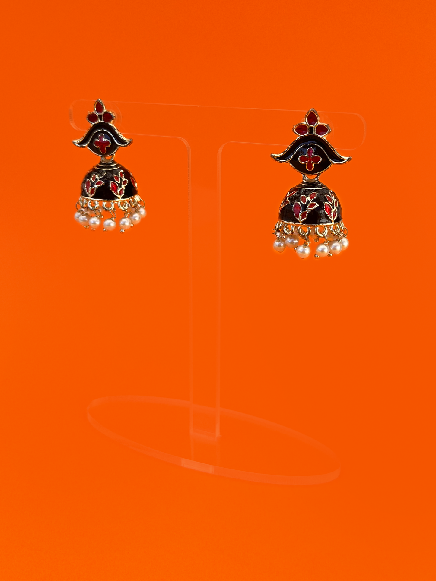 Gold-Plated Black and Red Hand-Painted Jhoomka