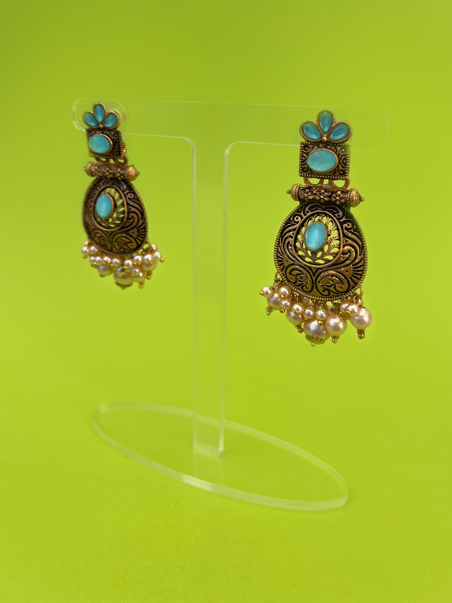 Tassel-Drop-Style Gold-Plated Jhoomka with Turquoise Beads