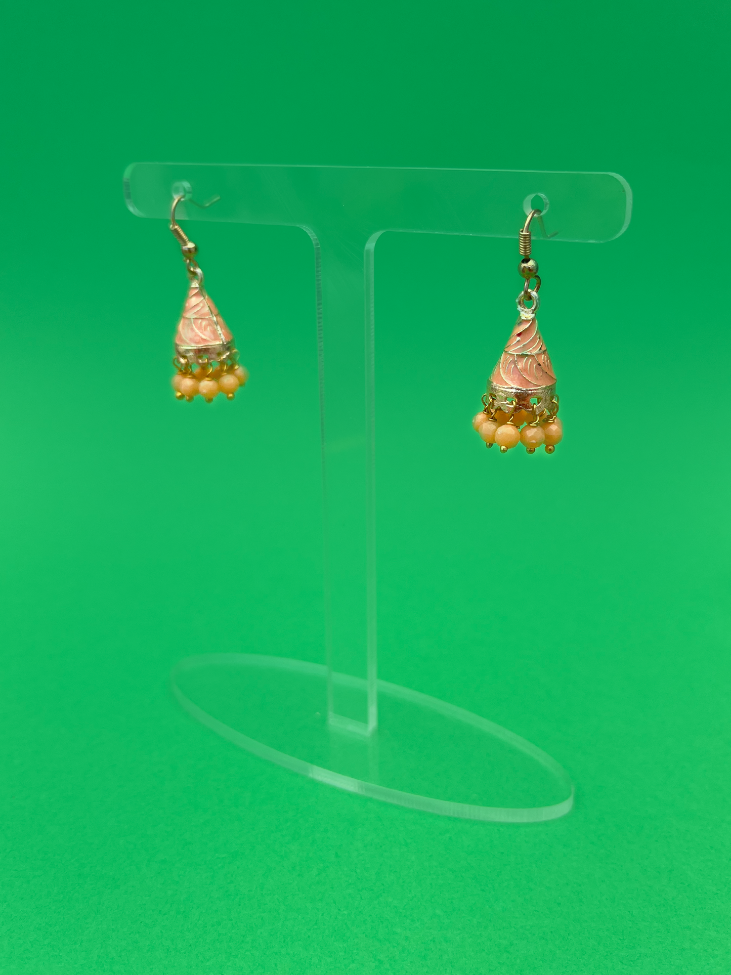 Peach Cone-Shaped Gold-Plated Mini Jhoomka with Hook