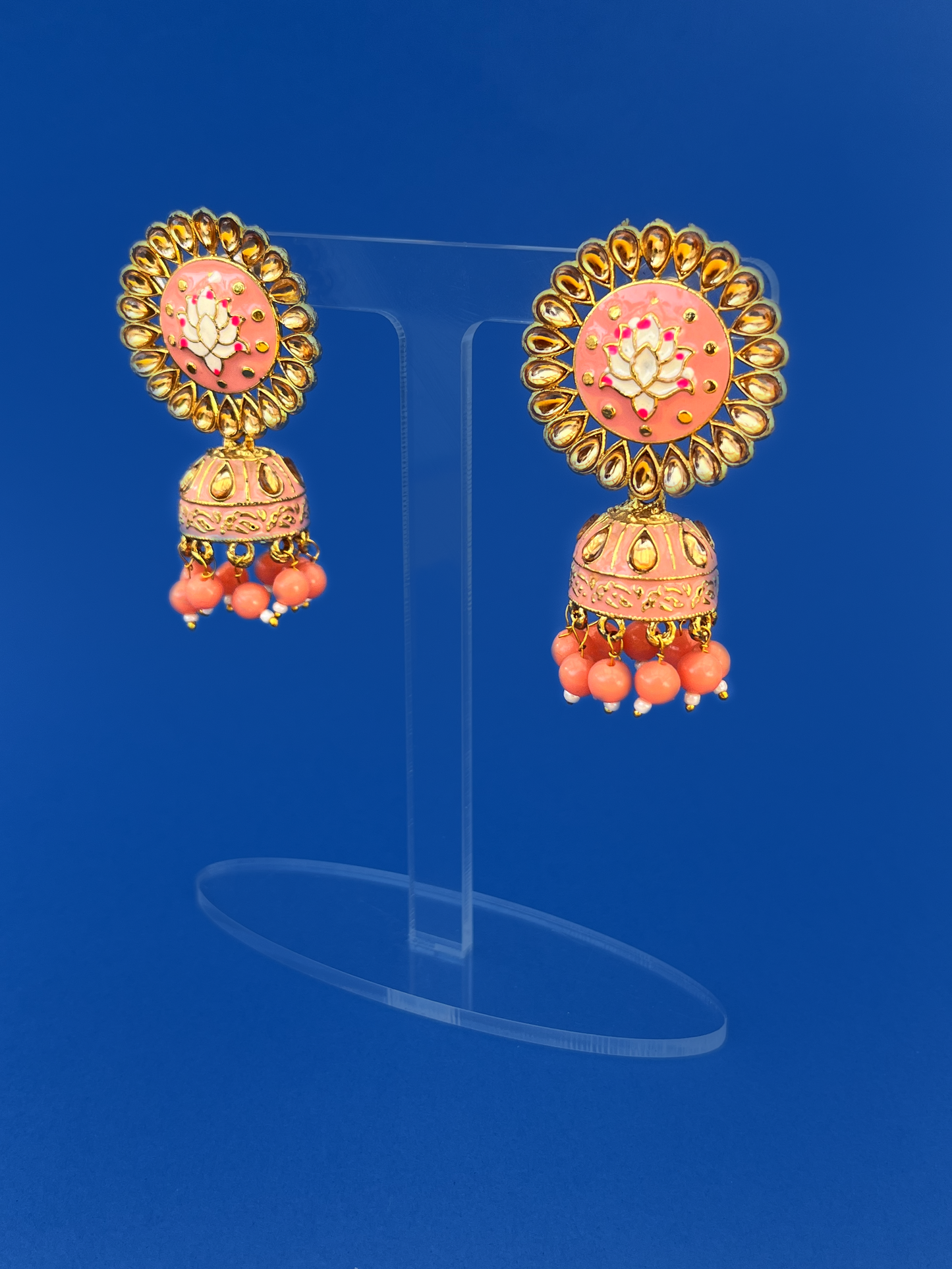 Pink Hand-Painted Gold-Plated Meenakari Jhoomka