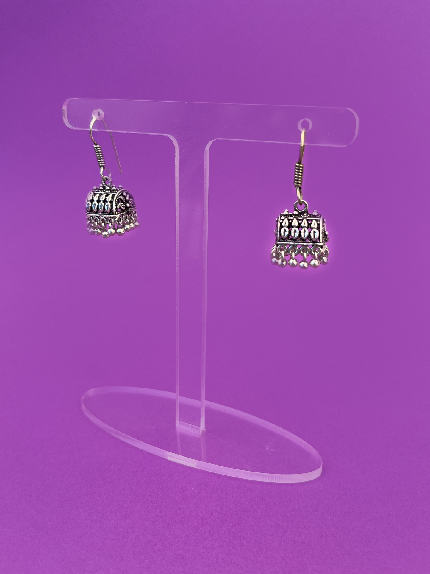 Treasure Chest-Shaped Silver-Plated Jhoomka with Hook