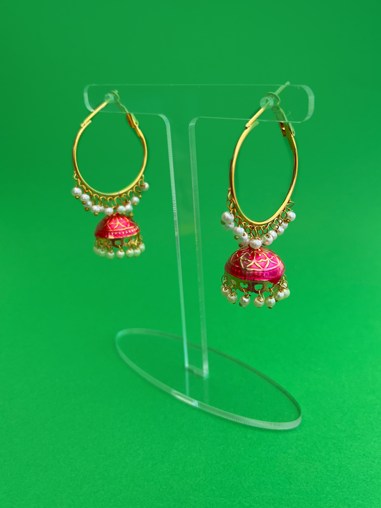 Cerise Hand-Painted Hoop-Style Jhoomka