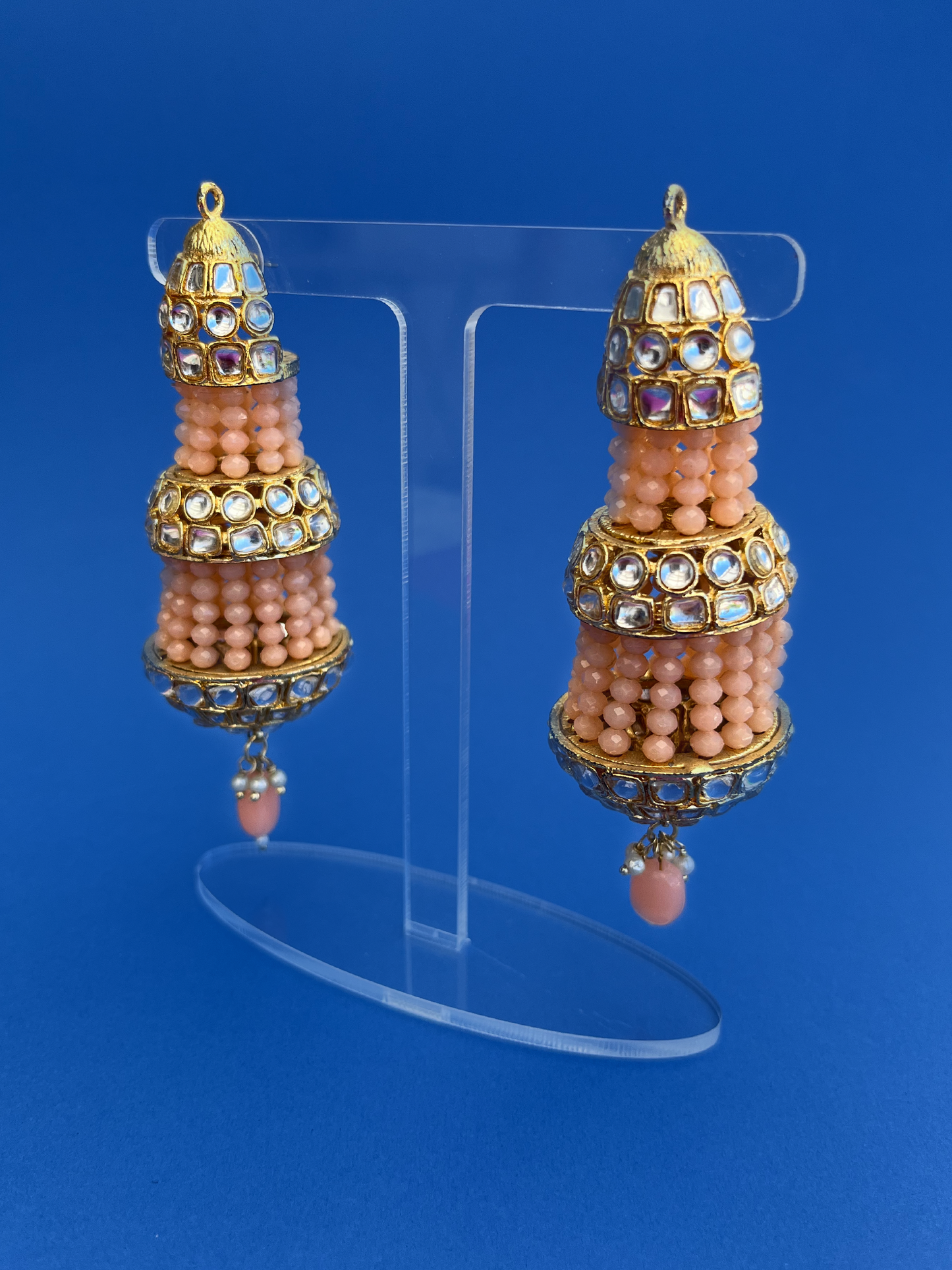 Chandelier-Style Layered Jhoomka with Peach Beads